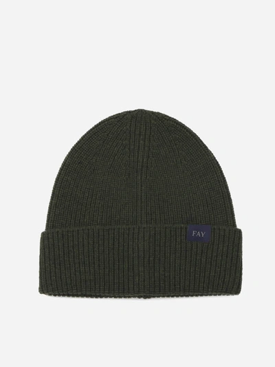 Fay Ribbed Wool Hat In Military Green