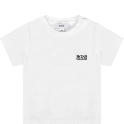 Hugo Boss White T-shirt For Baby Boy With Blue Logo