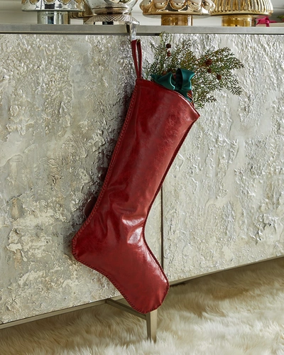 D. Stevens Faux Leather Stocking With Hand Stitched Edges, Dark Red