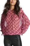 Sachin & Babi Print Tassel Sleeve Blouse In Fuschiaburgundy