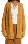 Vince Rib Alpaca & Wool Cardigan In 710goo-gold Ochre