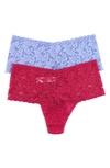 Hanky Panky Assorted 2-pack Retro High Waist Thongs In Cranberry/ Chambray