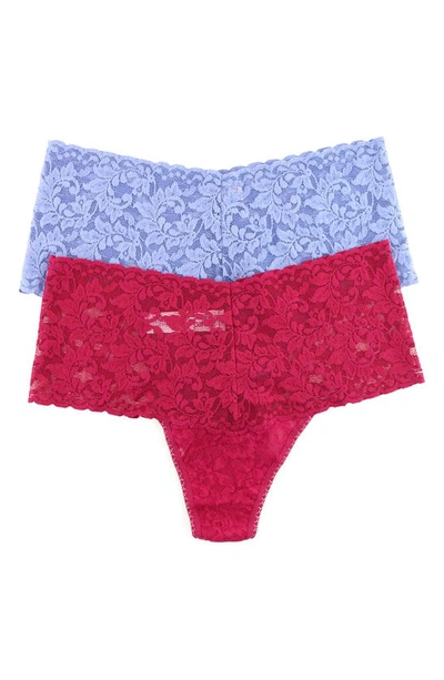 Hanky Panky Assorted 2-pack Retro High Waist Thongs In Cranberry/ Chambray