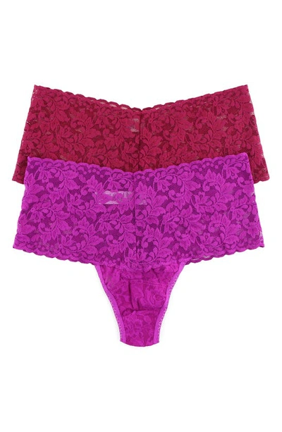 Hanky Panky Assorted 2-pack Retro High Waist Thongs In Dark Pomegrante/ Belle Pink