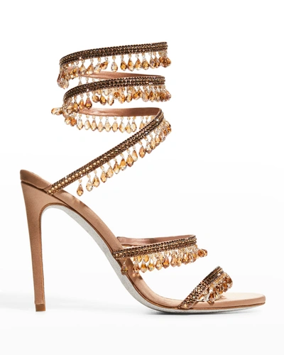René Caovilla 105mm Chandelier Snake Stiletto Sandals In Brown
