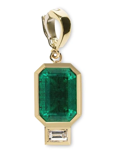 Azlee 18k Emerald And Baguette Diamond Charm