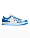 Prada Bicolor Leather Low-top Court Sneakers In Biancobal