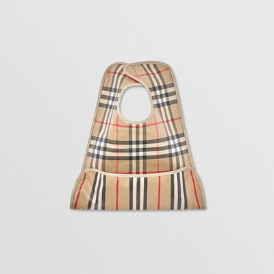 Burberry Childrens Coated Vintage Check And Icon Stripe Bib In Archive Beige