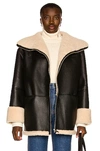 Totême Two-tone Shearling Zipped Jacket In Black Leather In Black & Off White