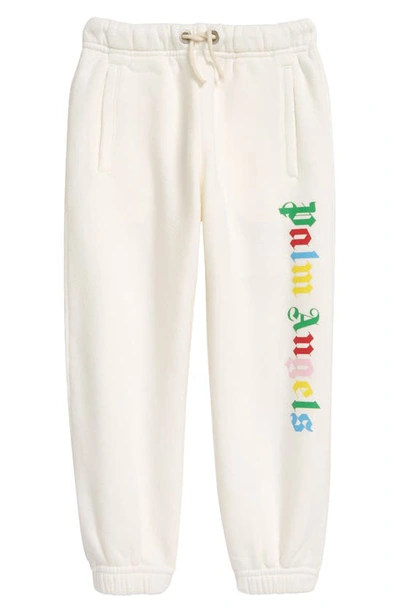 Palm Angels Ivory Sweatpants For Kids With Multicolor Logo In White