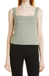 Vince Crocheted Cashmere Wool Blend Knit Strapped Top In Green