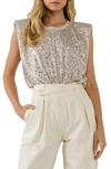 Endless Rose Sequin Shoulder Pad Top In Ivory