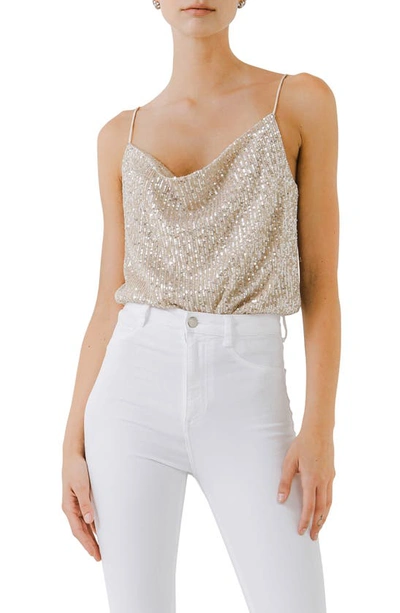 Endless Rose Sequins Cowl Neck Camisole In Ivory