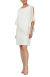 Slny Foil Trim Asymmetrical Popover Capelet Sheath Dress In Ivory Gold