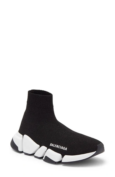 Balenciaga Speed 2.0 Metallic Sock Trainer In 1091 Black/ White/ Black
