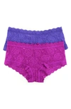 Hanky Panky Assorted 2-pack Lace Boyshorts In Belle Pink/ Mystic Blue