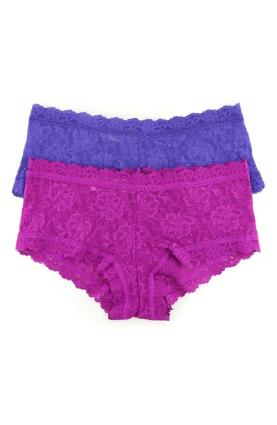 Hanky Panky Assorted 2-pack Lace Boyshorts In Belle Pink/ Mystic Blue