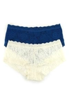 Hanky Panky Assorted 2-pack Lace Boyshorts In Oxford Blue/ Ivory