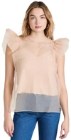 Jonathan Simkhai Corina Organza Ruffle Sleeve Crew Neck Top In Sand