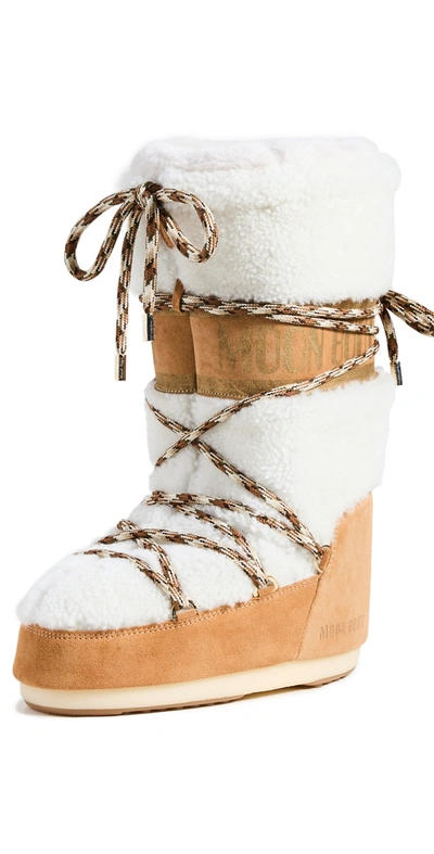 Moon Boots Shearling Boot In Whiskey/off White