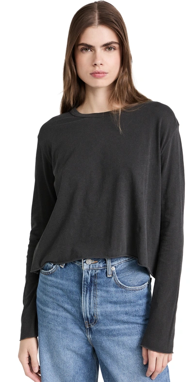 The Great Long Sleeve Crop Tee In Washed Black