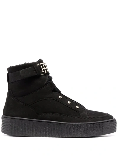 Tommy Hilfiger Platform Suede Boots In Black