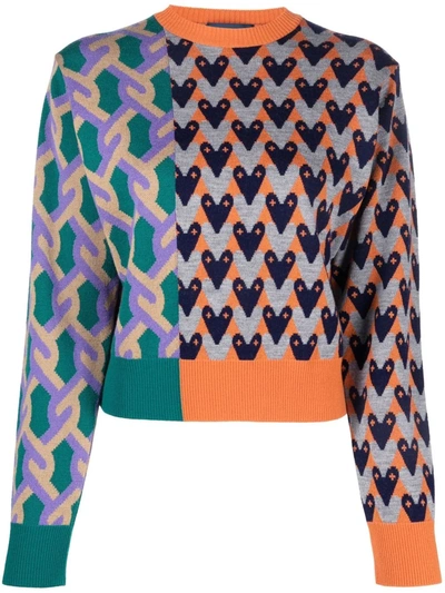 Kolor Mixed-pattern Wool-knit Jumper In Orange