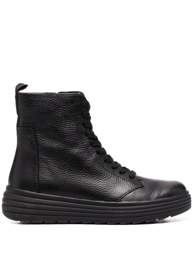 Geox Lace-up Leather Boots In Black