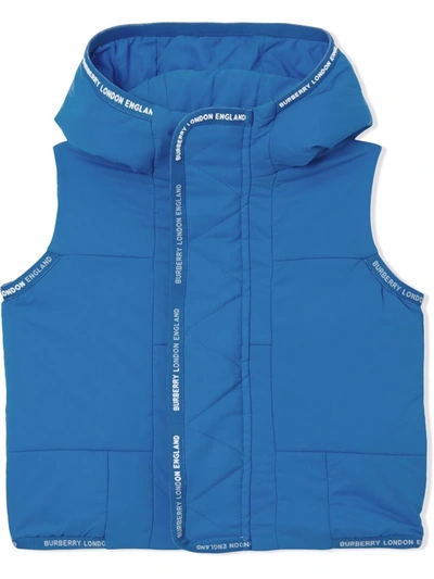 Burberry Babies' Logo-tape Hooded Gilet In Blue