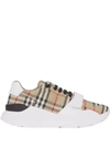 Burberry Beige And White Low Top Sneakers With Vintage Check Print And Rubber Sole In Canvas And Leather Man In Neutrals