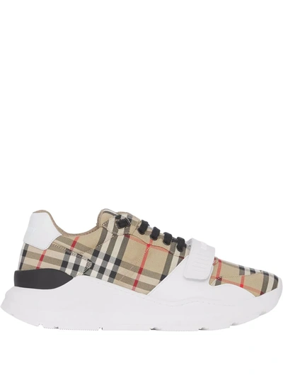 Burberry Check New Regis Cotton Canvas Sneakers In Brown