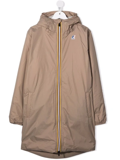 K-way Kids' Hooded Stripe-trimmed Parka In Neutrals
