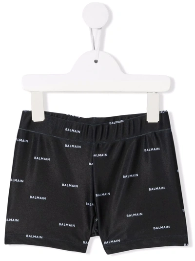 Balmain Teen Logo Print Swimming Trunks In 黑色