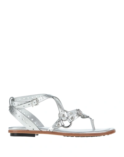 Tod's Toe Strap Sandals In Silver