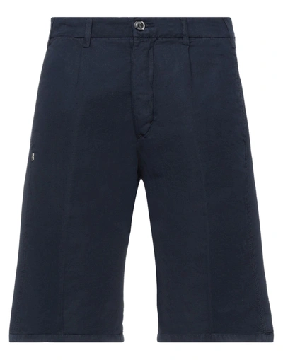 40weft Man Shorts & Bermuda Shorts Midnight Blue Size 26 Cotton, Linen