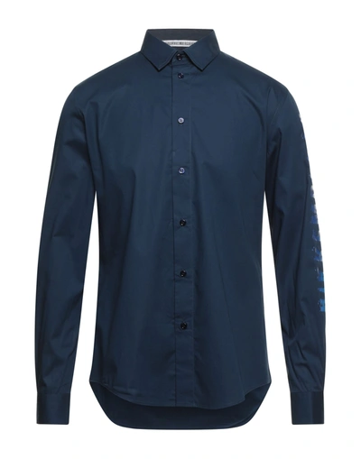 Bikkembergs Man Shirt Midnight Blue Size 16 ½ Cotton, Elastane
