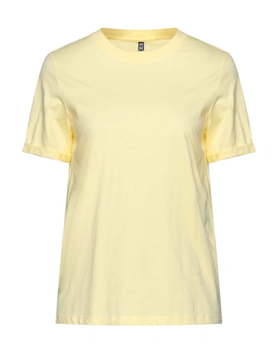 Pieces Woman T-shirt Light Yellow Size L Cotton