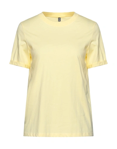 Pieces Woman T-shirt Light Yellow Size L Cotton In Yellow