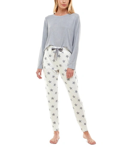Jaclyn Intimates Super-soft Jogger Pants Pajama Set In Tradewinds/biggest Star White