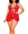 HAUTY STELLA PLUS SIZE GALLOON LACE AND MESH SOFT CUP BABYDOLL WITH CONNECTED BODYSUIT INSIDE AND FLYAWAY 