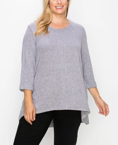 Coin Plus Size Cozy 3/4 Rolled Sleeve Button Back Top In Lavender