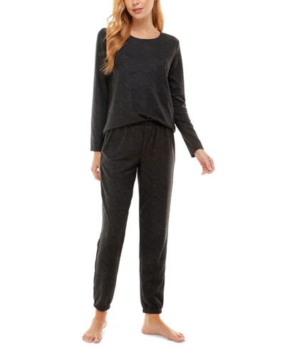 Jaclyn Intimates Waffle Pajama Set In Charcoal Gray Space Dye