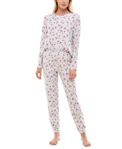 Jaclyn Intimates Waffle Printed Top & Jogger Pajama Set In June Blossoms Cloud Dancer
