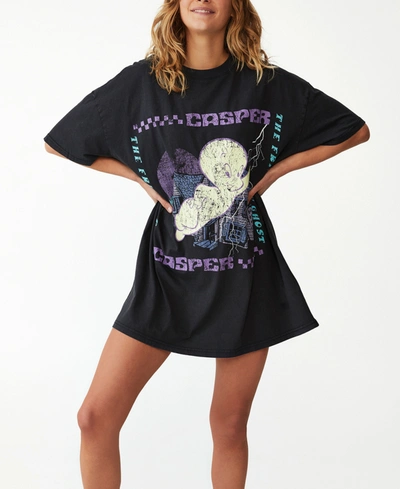 Cotton On Women's Organic Cotton 90's T-shirt Nightie In Casper/haunted House Washed Black