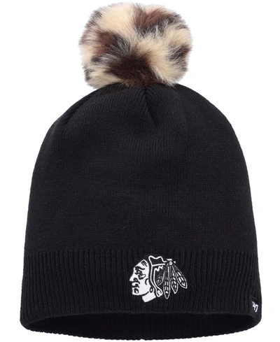 47 Brand Women's Black Chicago Blackhawks Serengeti Cuffed Knit Hat With Pom