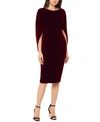 Betsy & Adam Velvet Cape Dress In Burgundy