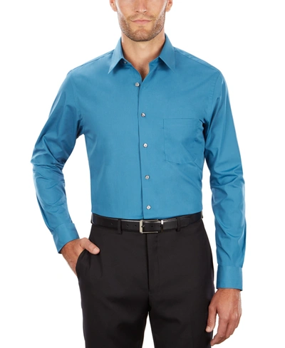 Van Heusen Men's Classic-fit Point Collar Poplin Dress Shirt In Deep Sea