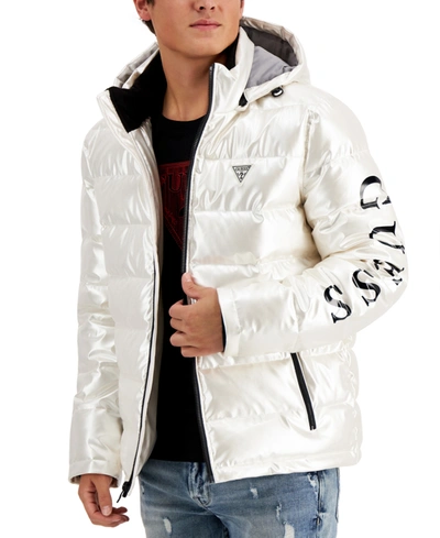 Guess Men's Holographic Hooded Puffer Jacket In White