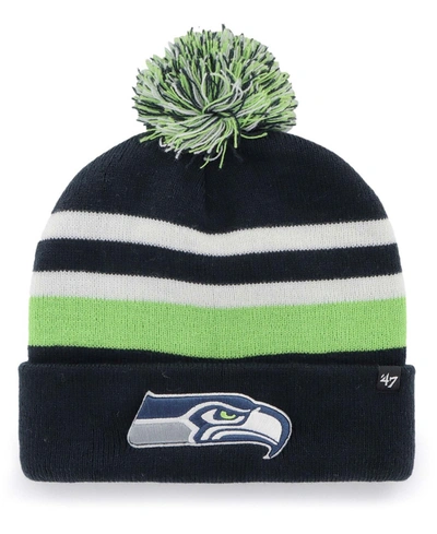47 Brand Men's College Navy Seattle Seahawks State Line Cuffed Knit Hat With Pom
