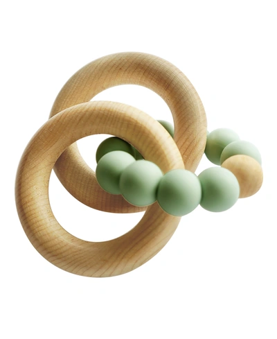 Tiny Teethers Designs 3 Stories Trading Tiny Teethers Infant Silicone And Beech Wood Rattle And Teether In Sage